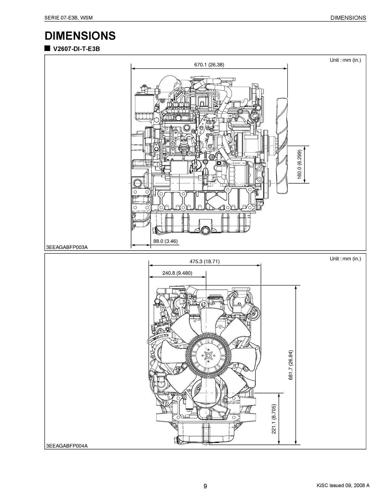 KUBOTA 07-E3B DIESEL ENGINE WORKSHOP MANUAL. STEEL WIRE BOUND, PROTECTIVE COVERS