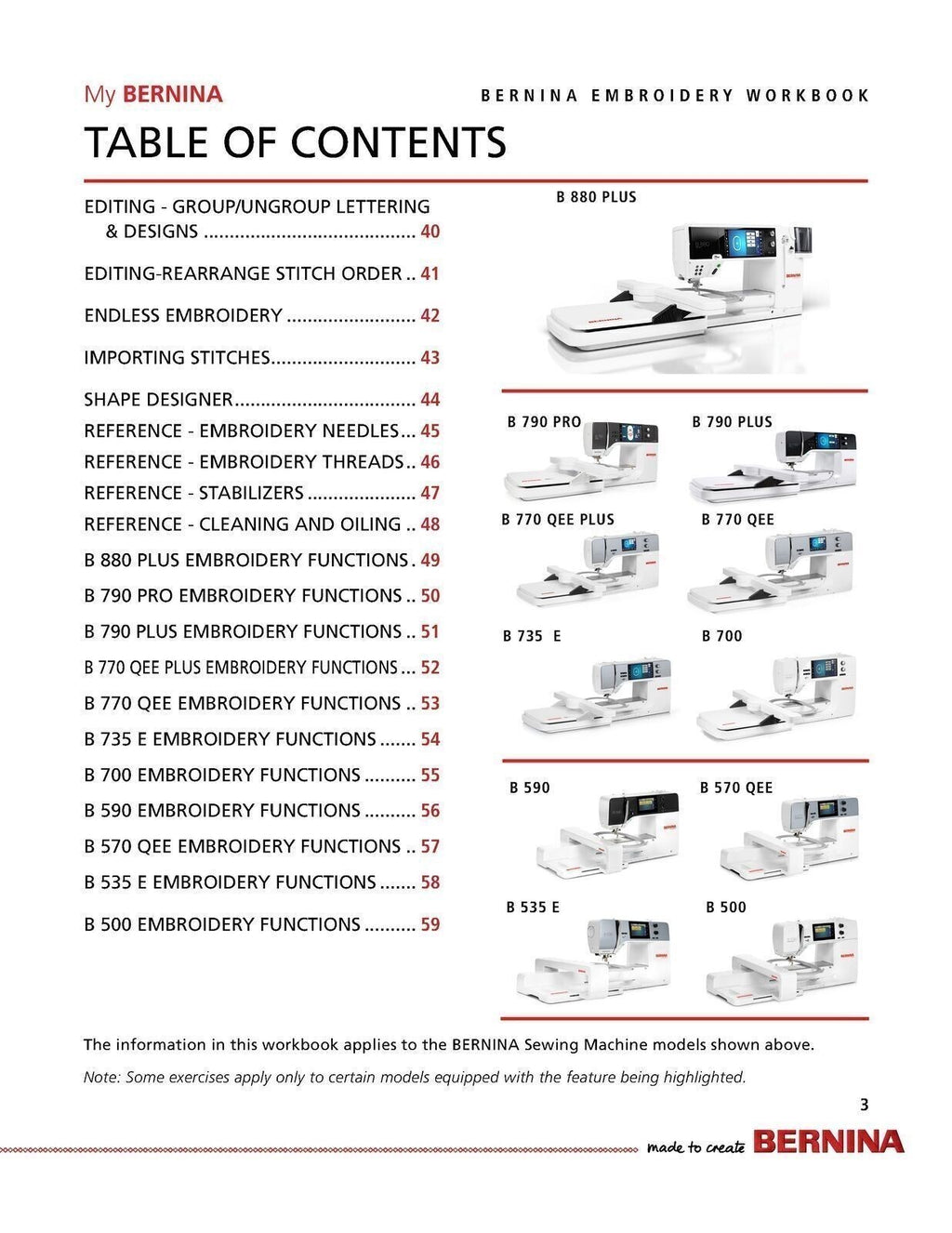 BERNINA Embroidery Workbook  - Full Color Manual,  Steel Wire Bound
