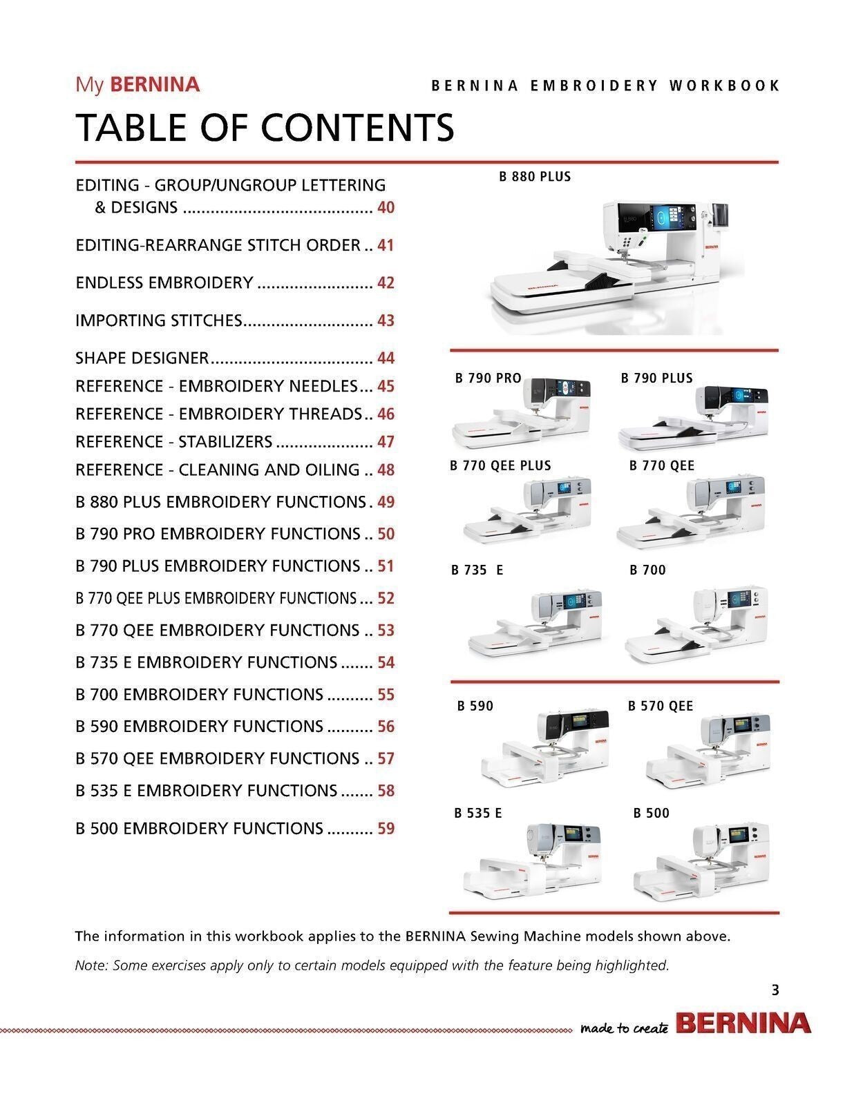 BERNINA Embroidery Workbook  - Full Color Manual,  Steel Wire Bound