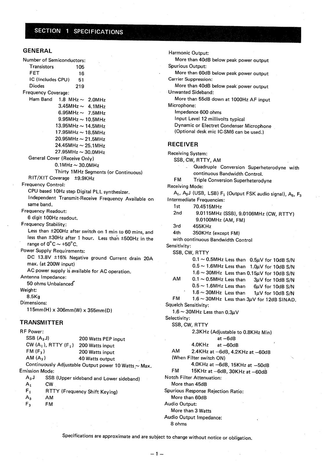 ICOM IC-751 HF All Band Transceiver Instruction Manual - WIRE BOUND - COVERS
