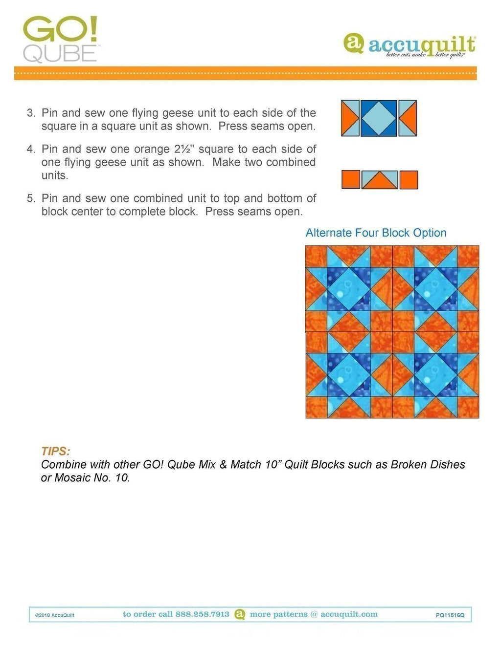 AccuQuilt Go! Qube Manual 10" 3-in-1: BLOCK, CORNERS & ANGLES, 434 PG Wire Bound