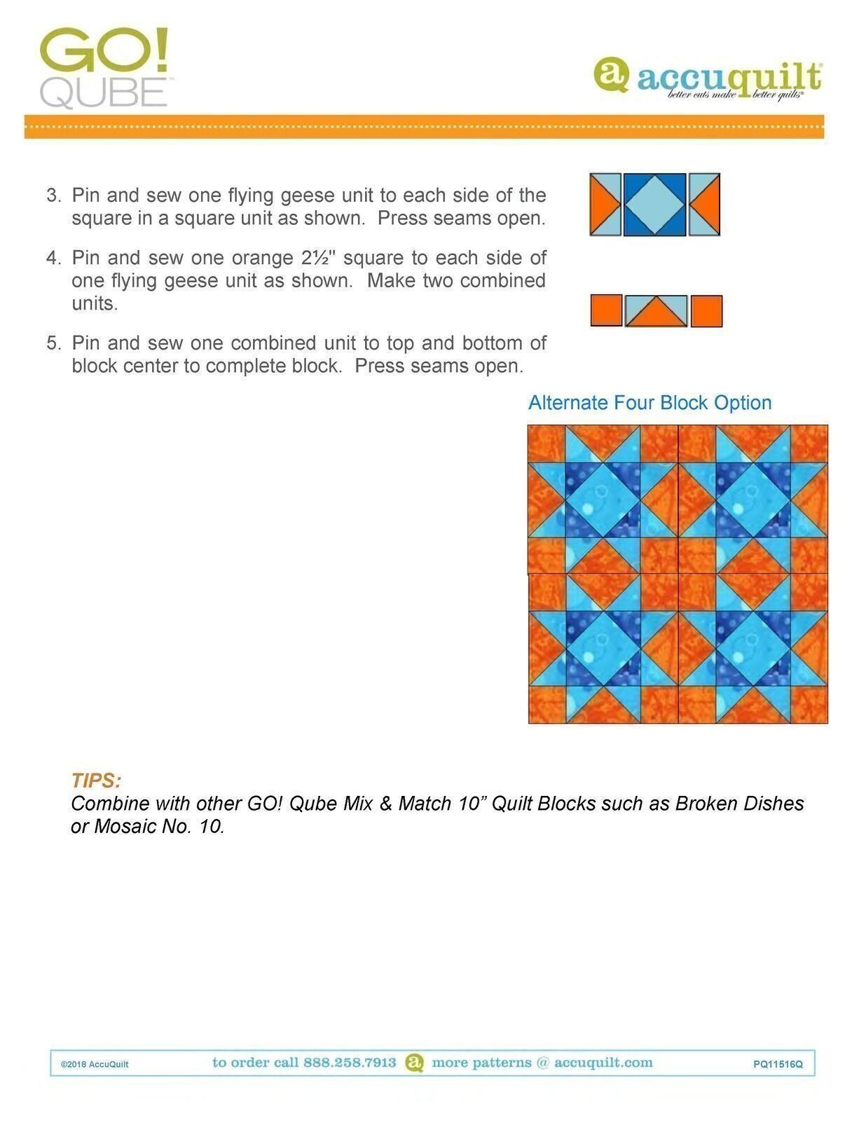 AccuQuilt Go! Qube Manual 10" 3-in-1: BLOCK, CORNERS & ANGLES, 434 PG Wire Bound