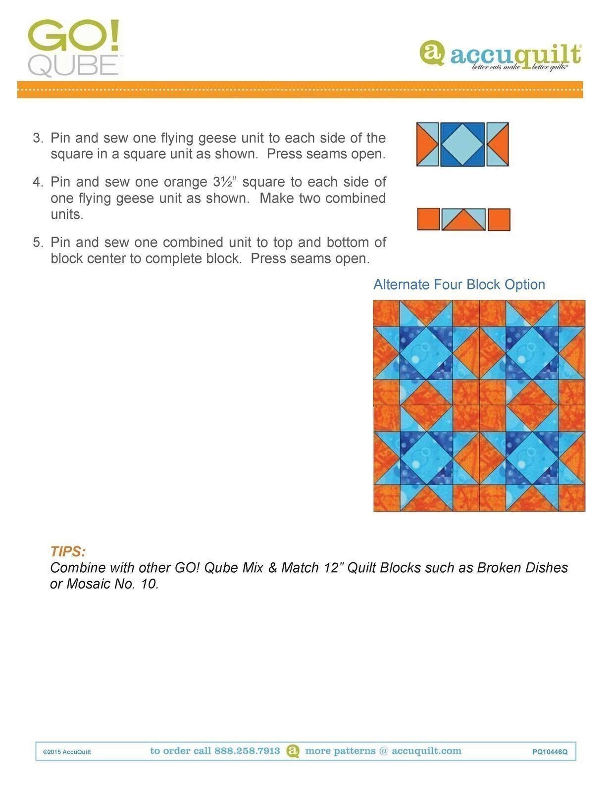 AccuQuilt Go! Qube Manual 12" 3-in-1: BLOCK, CORNERS & ANGLES, 431 PG Wire Bound