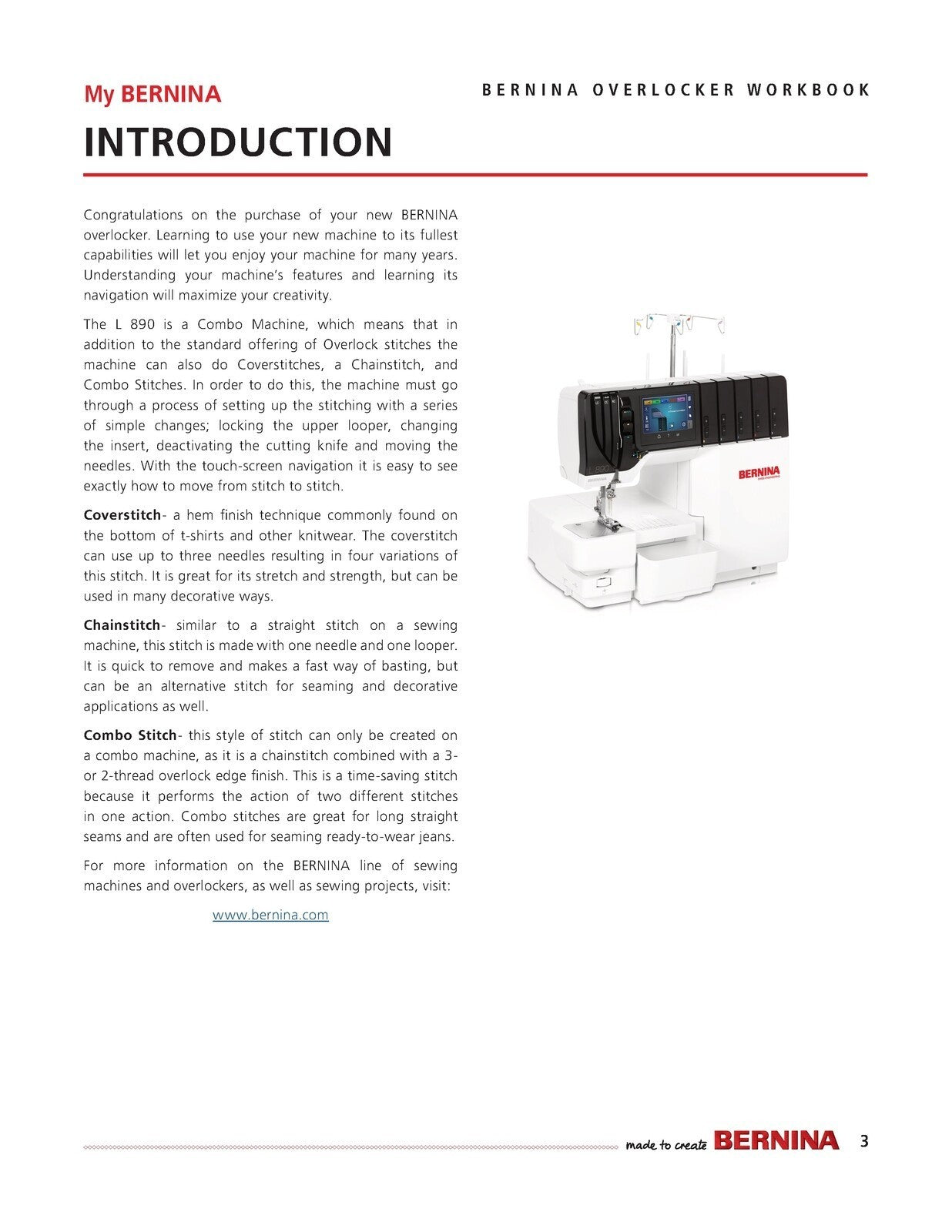 BERNINA Mastery Workbook 2 Overlocker L 890 Coverstitch Chainstitch Combo Stitch