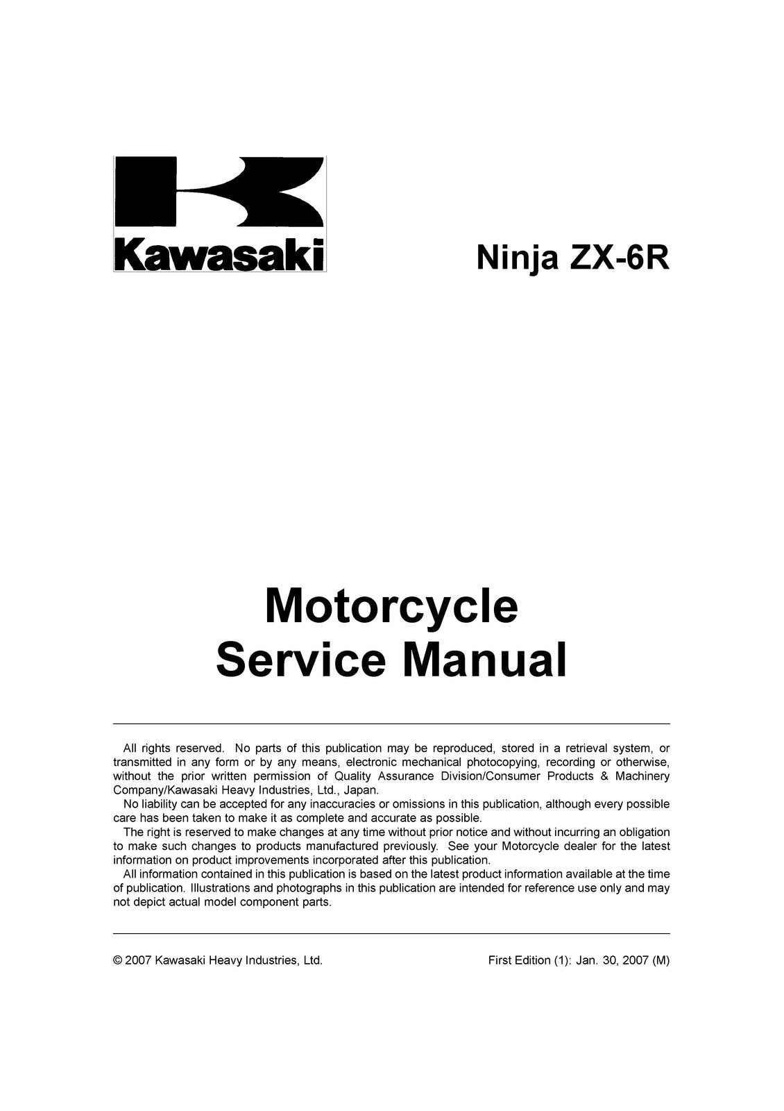 KAWASAKI NINJA ZX-6R (2007 Version) SERVICE MANUAL - WIRE BOUND - TOUGH COVERS