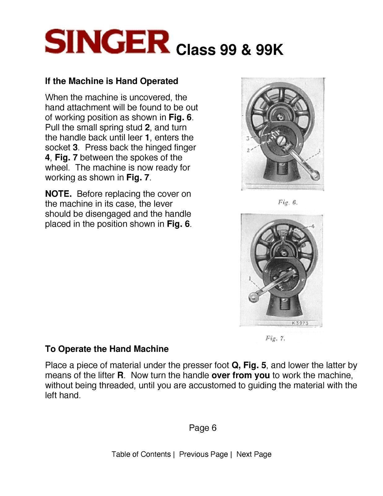 Singer Class 99 and 99K Sewing Machine User Manual Operation Guide