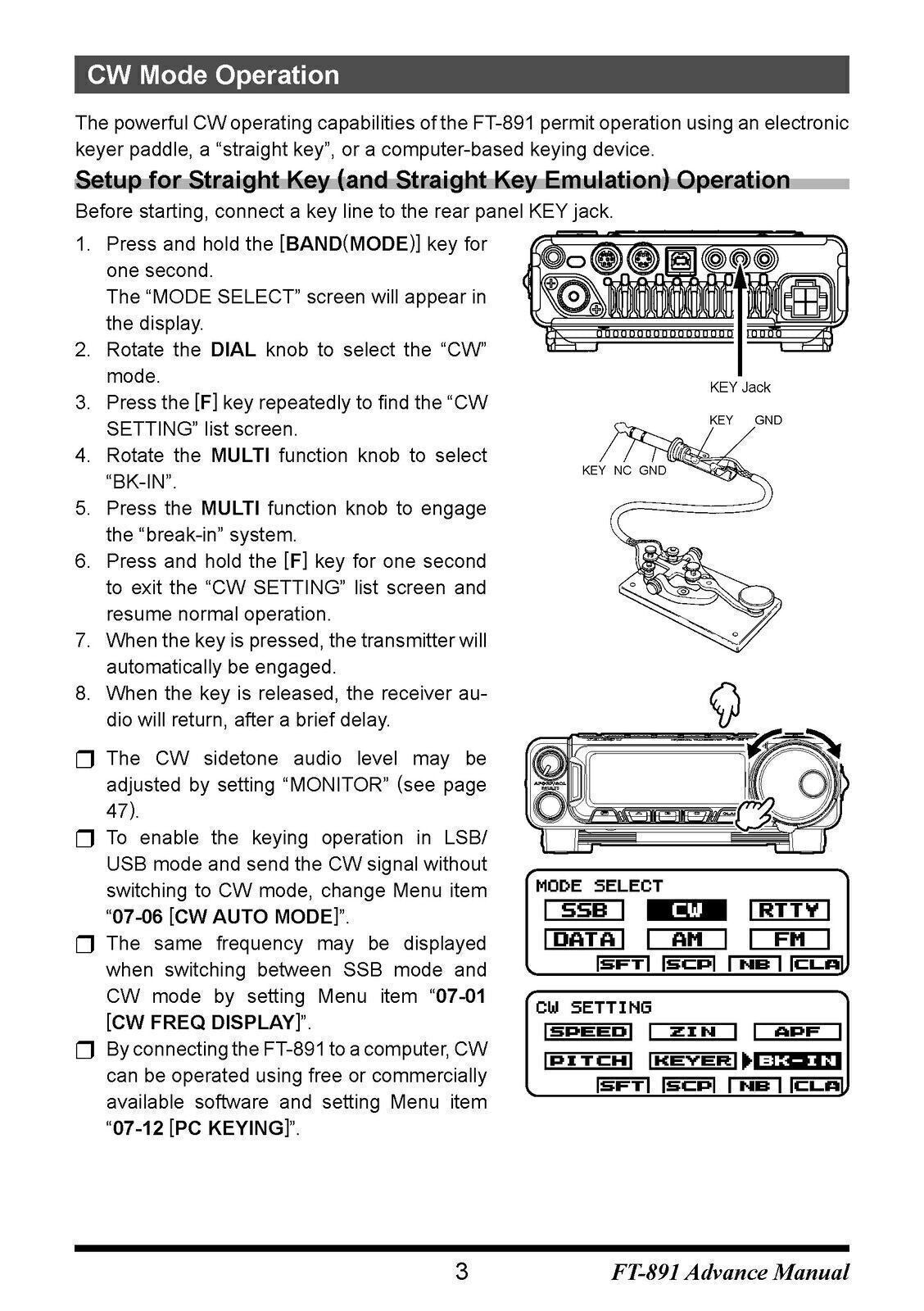Yaesu FT-891 Advanced Instruction Manual Operator Owner's User Guide