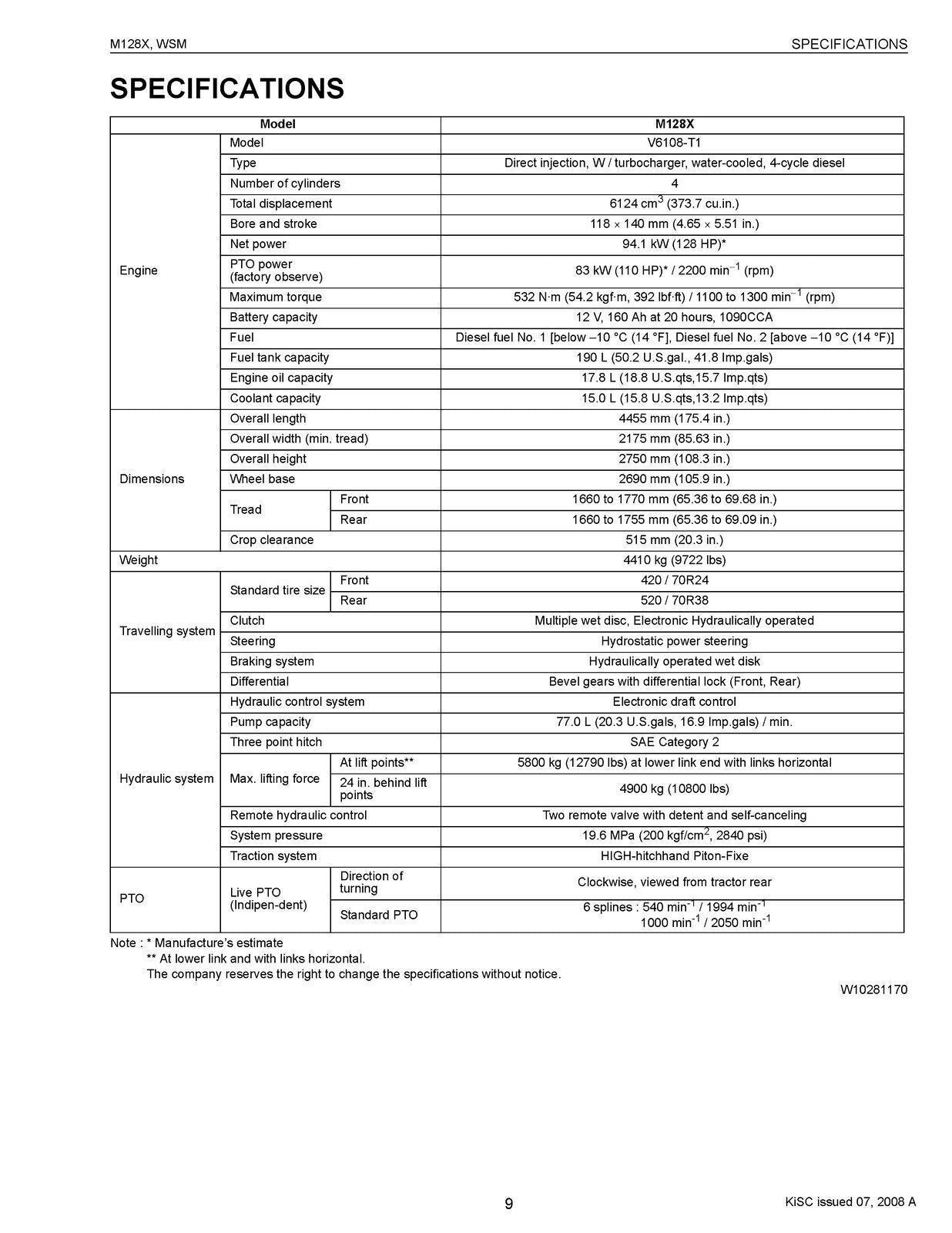 KUBOTA M128X TRACTOR WORKSHOP MANUAL WSM - STEEL WIRE BOUND - PROTECTIVE COVERS