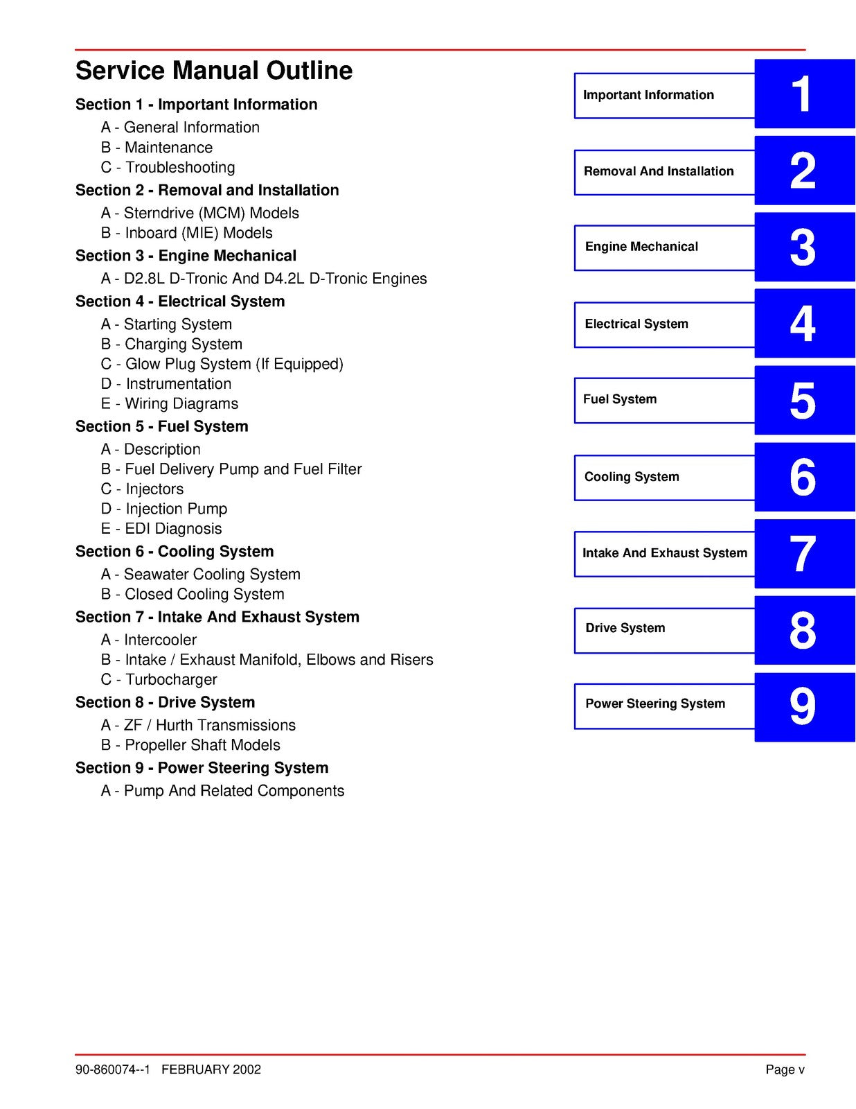 Mercury Mercruiser #22 Service Manual In-Line Diesel D2.8L D4.2L D-Tronic COVERS