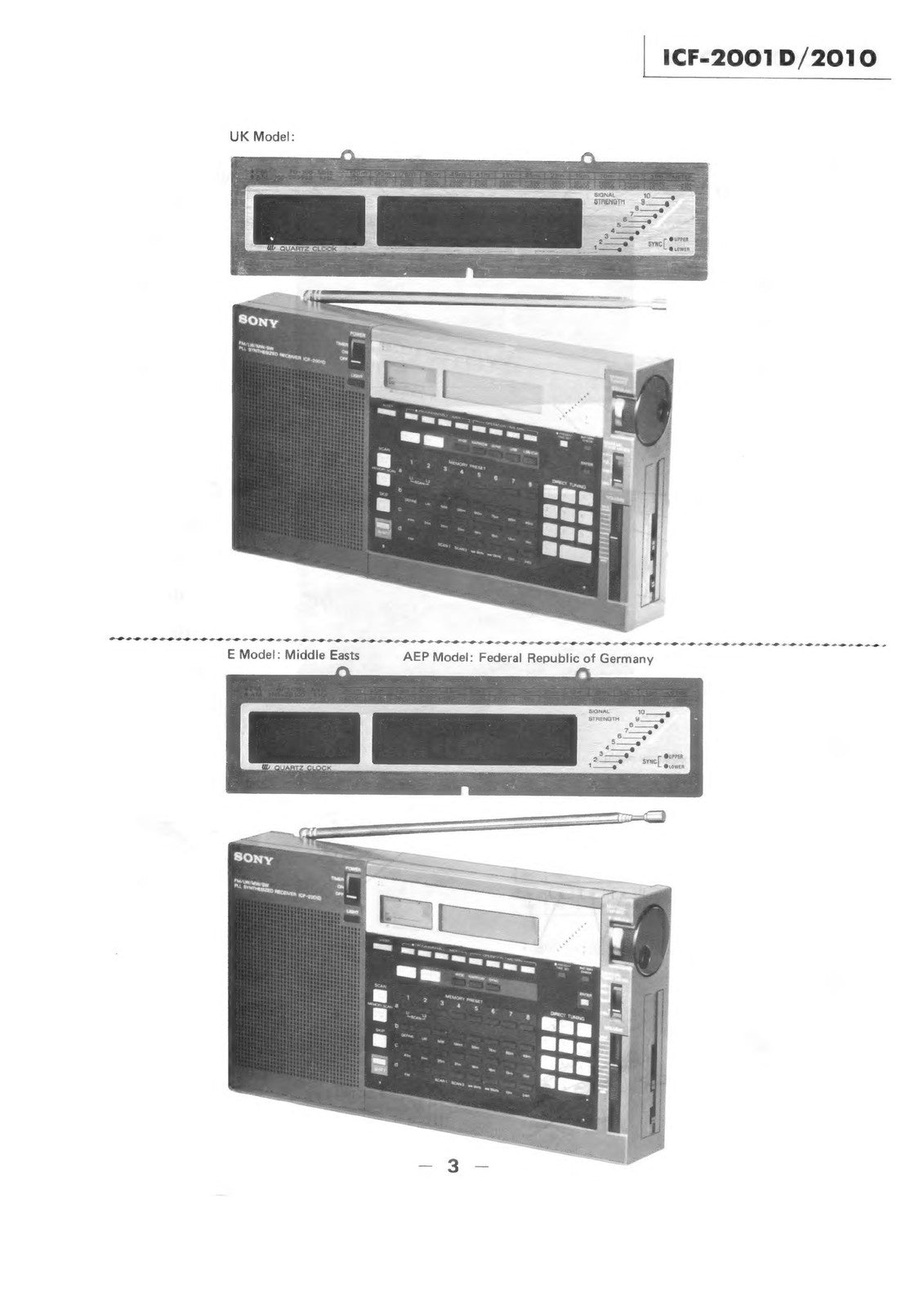 SONY ICF-2001D 2010 Receiver Service Manual - WIRE BOUND - COVERS - XL FOLDOUTS!