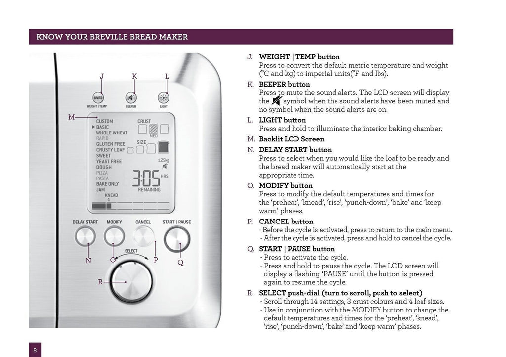 BREVILLE BBM800 Bread Maker User Manual Operation Guide + Recipes (WIRE BOUND)
