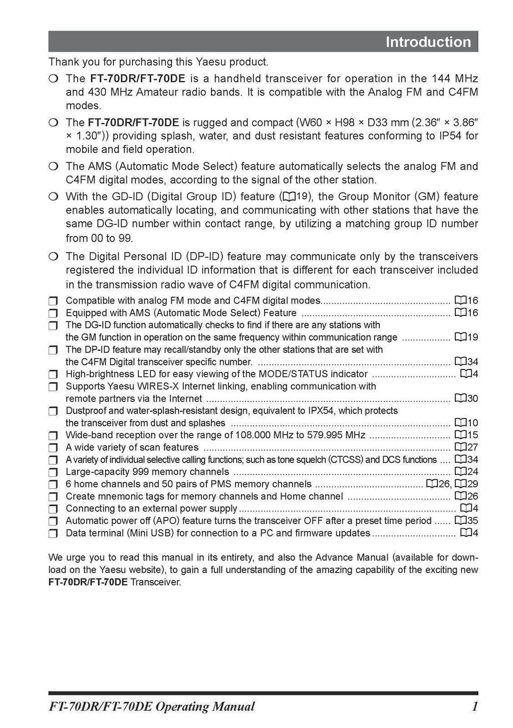 YAESU FT-70DR FT-70DE Transceiver User Operating Manual - TOUGH WIRE BINDING