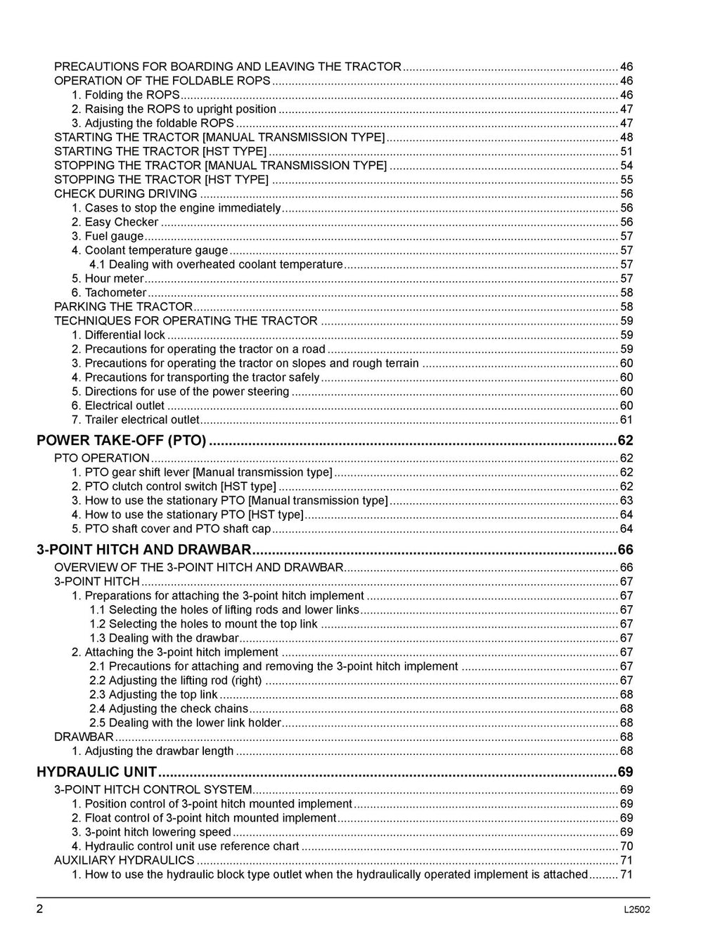 KUBOTA L2502 HST OPERATORS MANUAL - STEEL WIRE BOUND - TOUGH COVERS