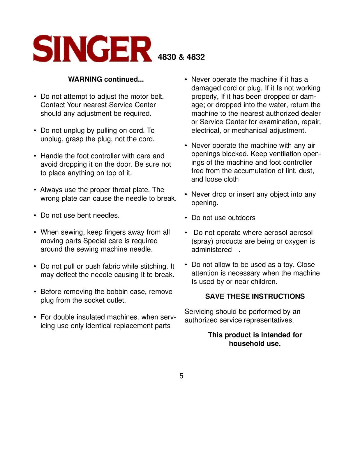 SINGER 4830 4832 Sewing Machine Instruciton Manual - WIRE BOUND - TOUGH COVERS
