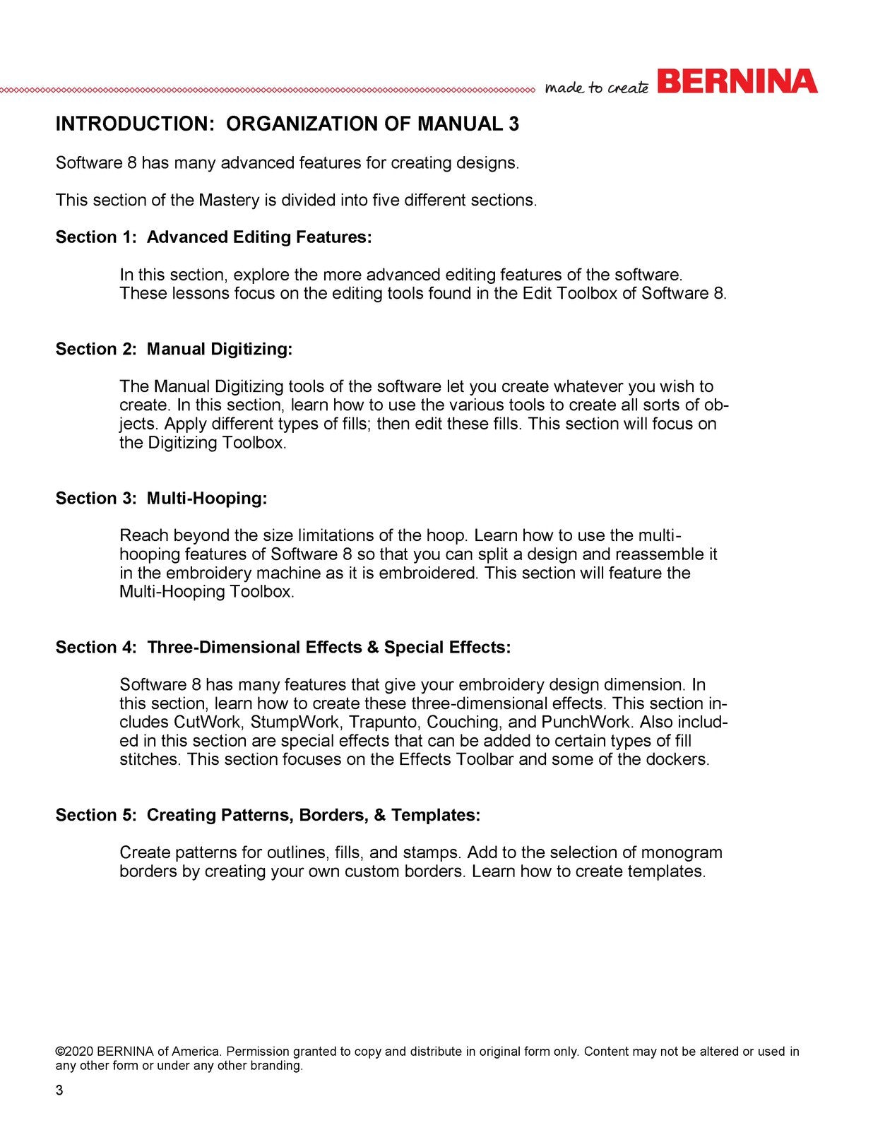 BERNINA Embroidery Software 8.2 WORKBOOK 3 ADVANCED FEATURES, WIRE BOUND, COVERS