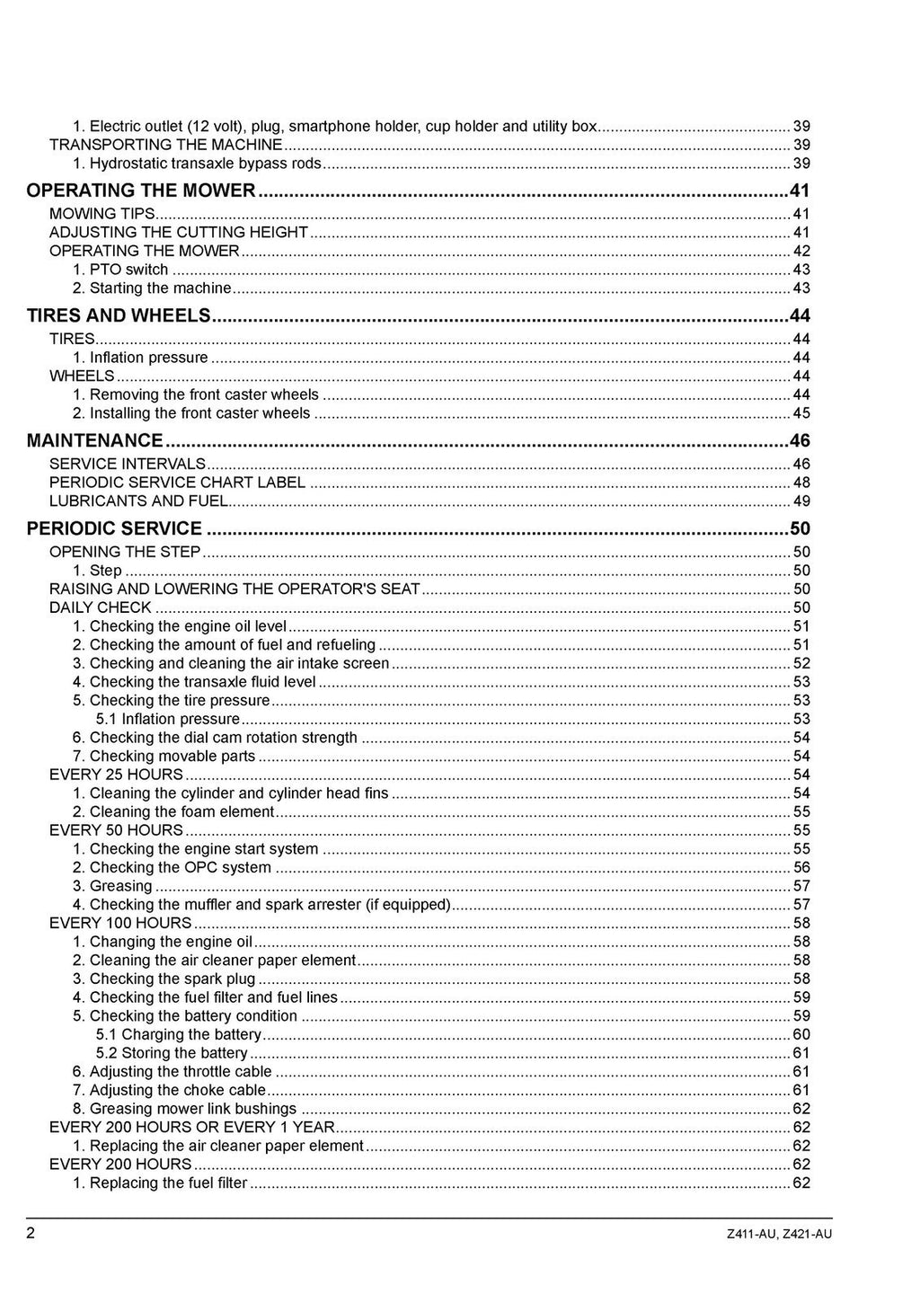 KUBOTA Z411-AU Z421-AU ZERO TURN MOWER OPERATORS MANUAL - WIRE BOUND - COVERS