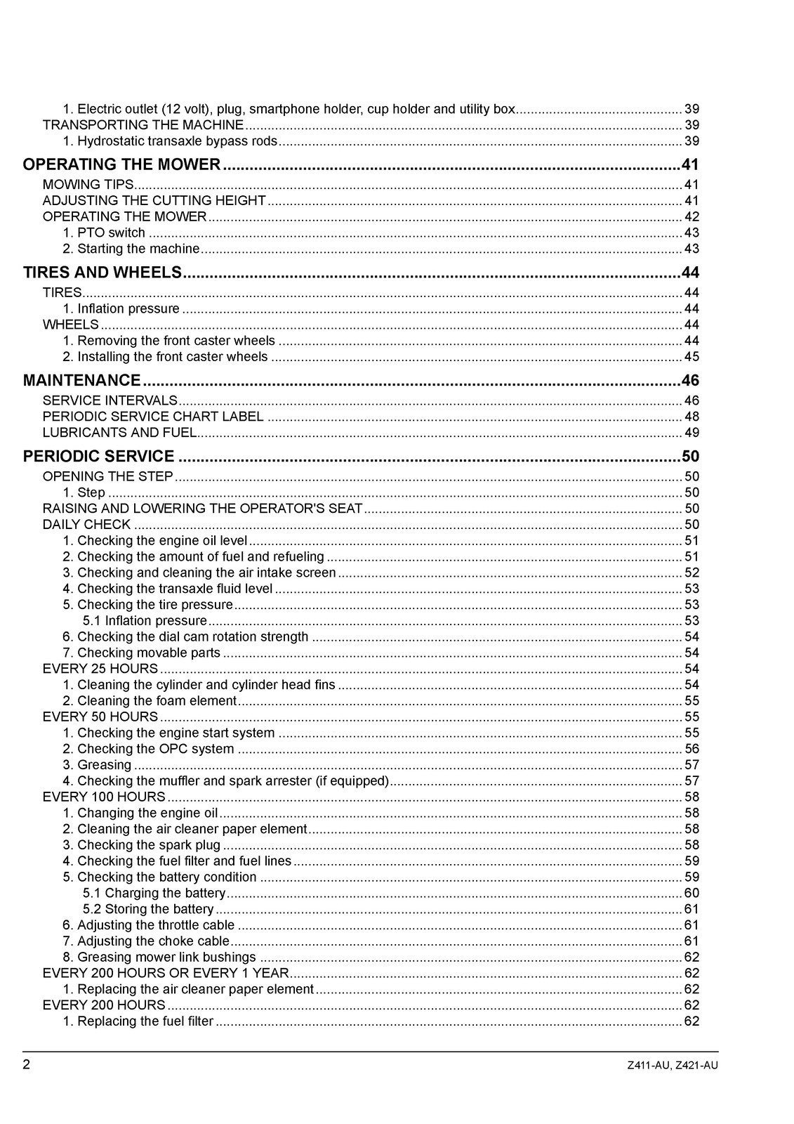 KUBOTA Z411-AU Z421-AU ZERO TURN MOWER OPERATORS MANUAL - WIRE BOUND - COVERS