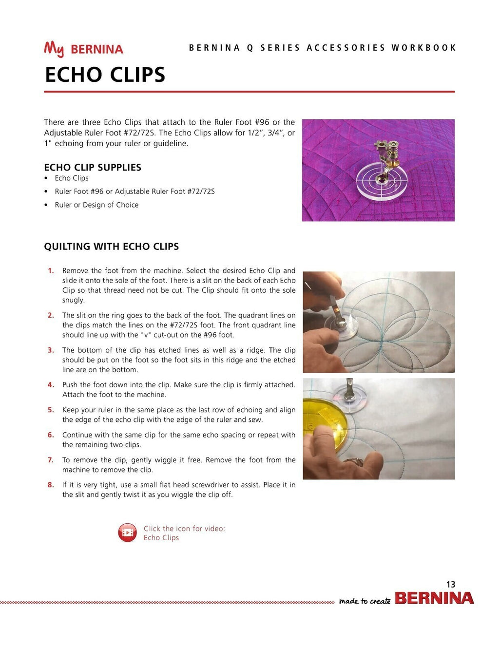 BERNINA Quilting Q Series Accessory Mastery Workbook - WIRE BOUND - TOUGH COVERS