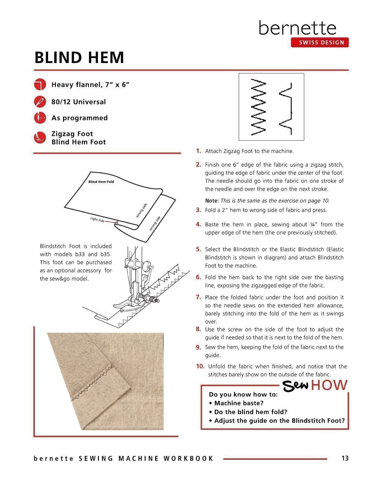 BERNINA Bernette Sew&Go B33 B35 B05 Sewing Machine Mastery Workbook - WIRE BOUND