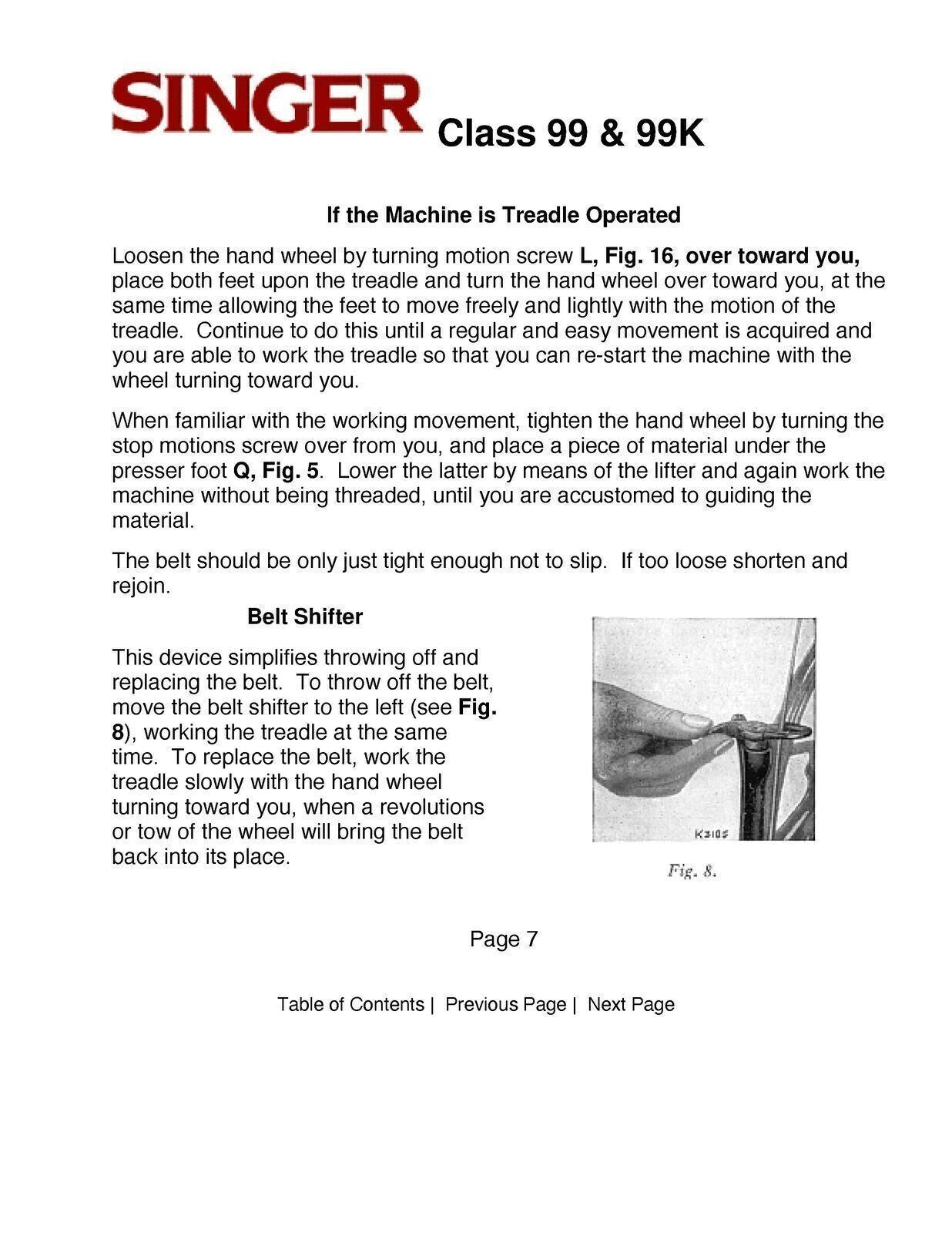 Singer Class 99 and 99K Sewing Machine User Manual Operation Guide