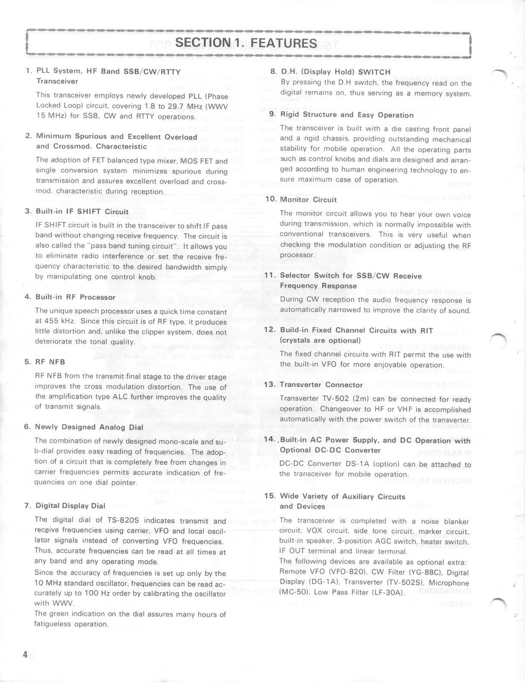 KENWOOD TS-820S Transceiver Manual - WIRE BINDING - TOUGH COVERS - XL FOLDOUT!