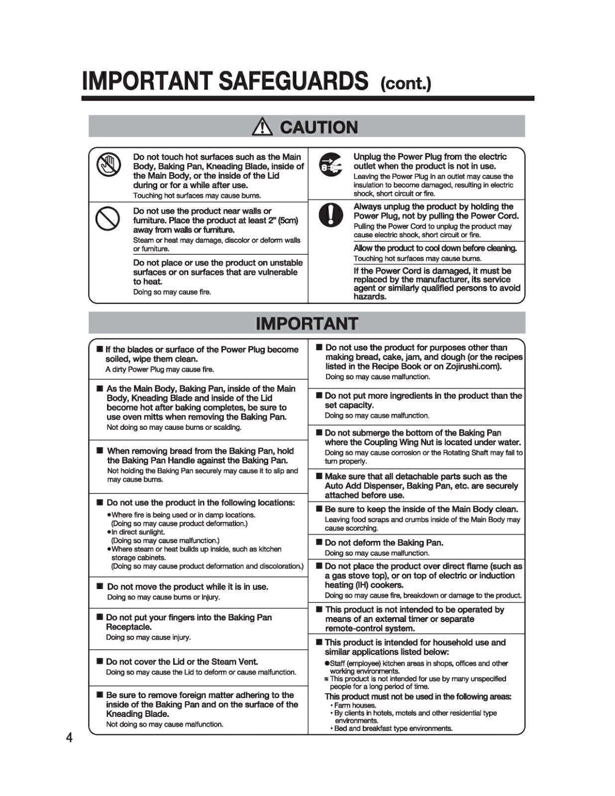 Zojirushi BB-SSC10-E Home Bakery Maestro Bread Maker User Manual Instructions