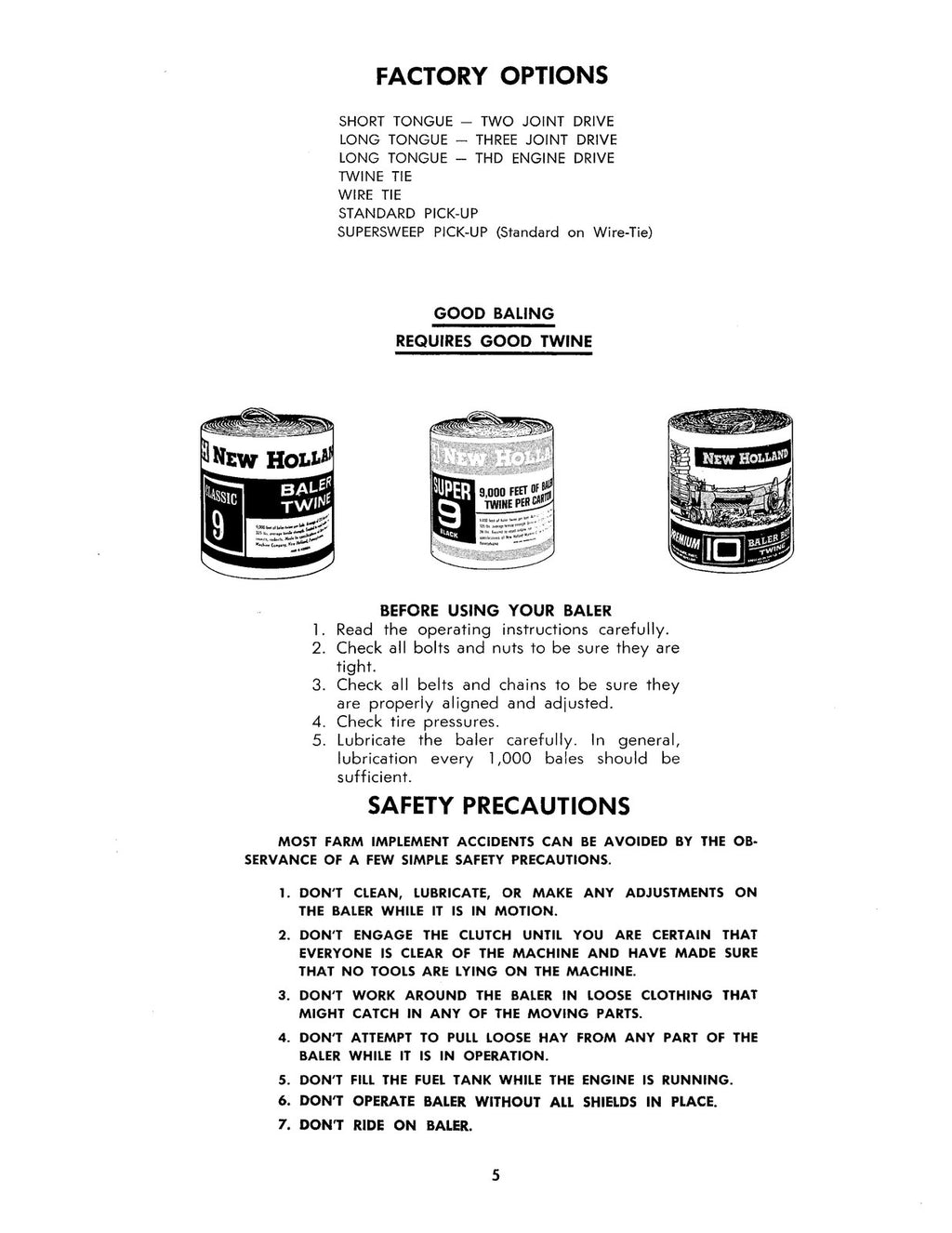 NEW HOLLAND Hayliner 273 Owners Manual - STEEL WIRE BOUND - TOUGH COVERS