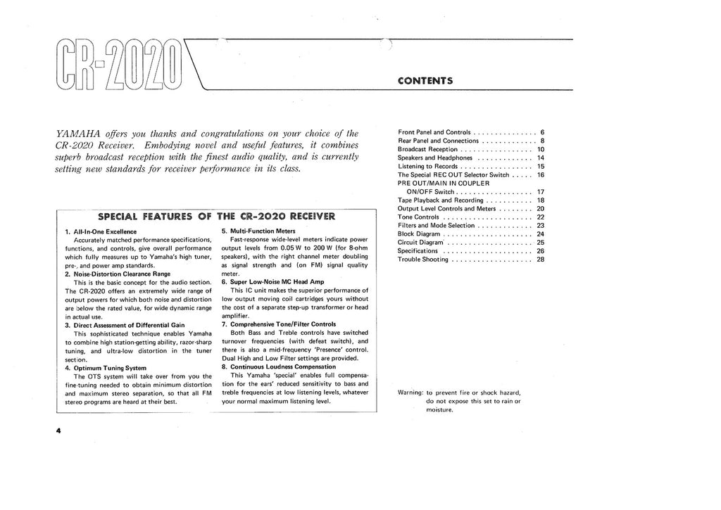 YAMAHA CR 2020 User Manual Owners Manual - STEEL WIRE BOUND - PROTECTIVE COVERS