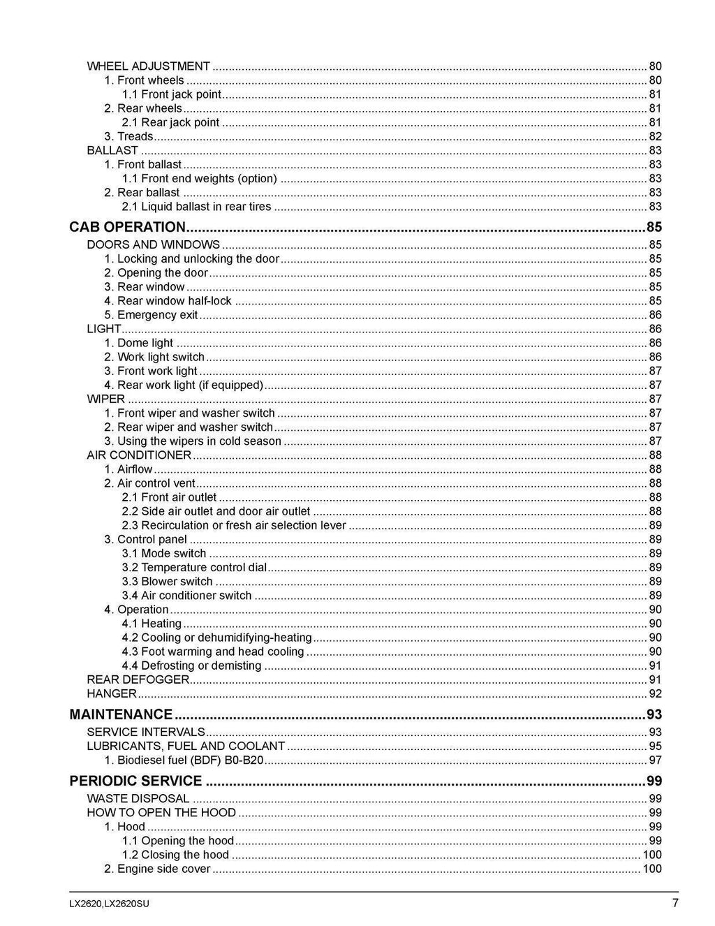 KUBOTA LX2620 LX2620SU OPERATORS MANUAL - STEEL WIRE BOUND - PROTECTIVE COVERS