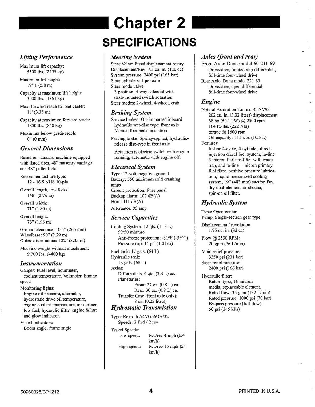 MANITOU MT5519 Telescopic Handler Operator Service Manual - WIRE BOUND - COVERS