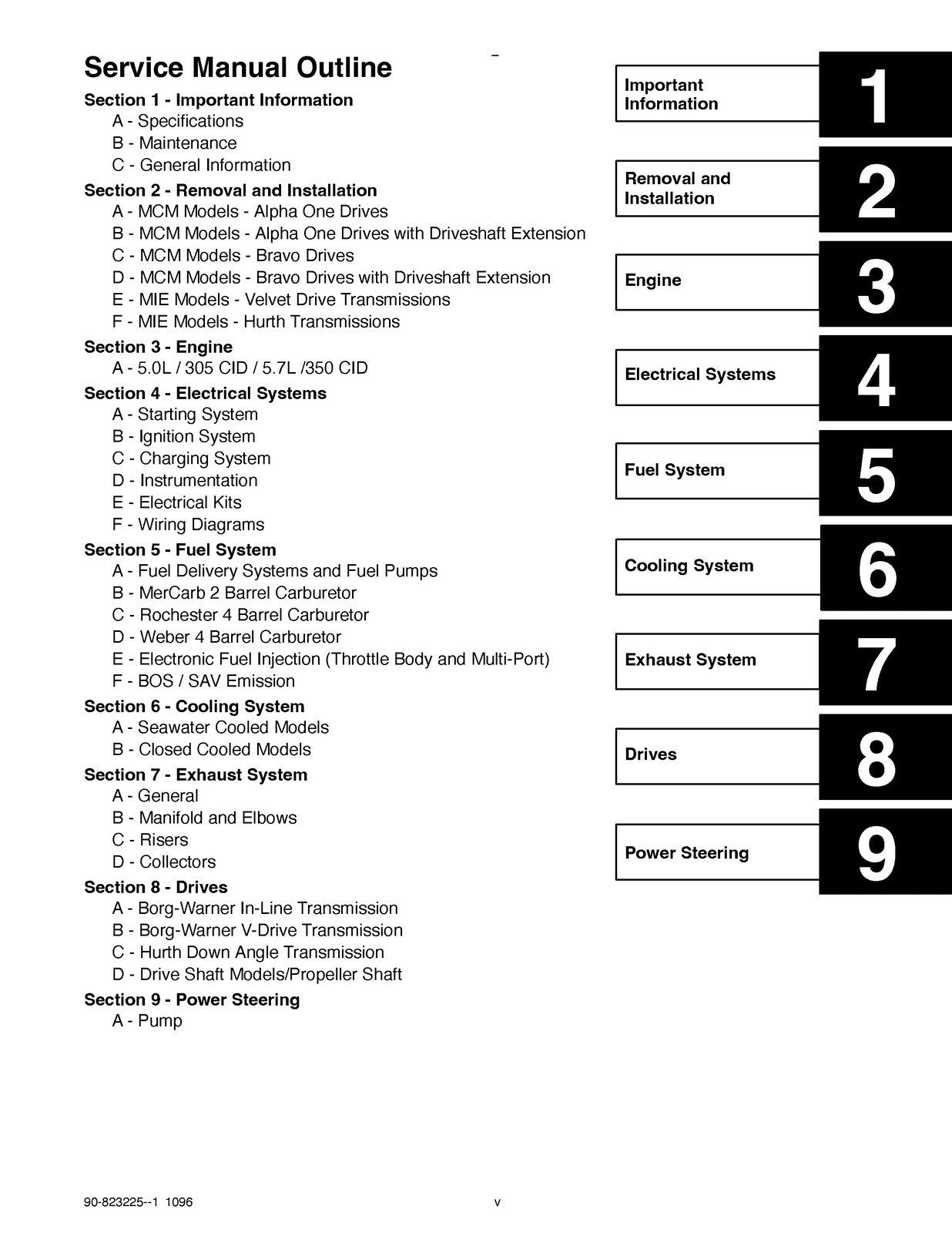 MERCURY MERCRUISER NO 17 MARINE ENGINES GM V-8 SERVICE MANUAL WIRE BOUND, COVERS