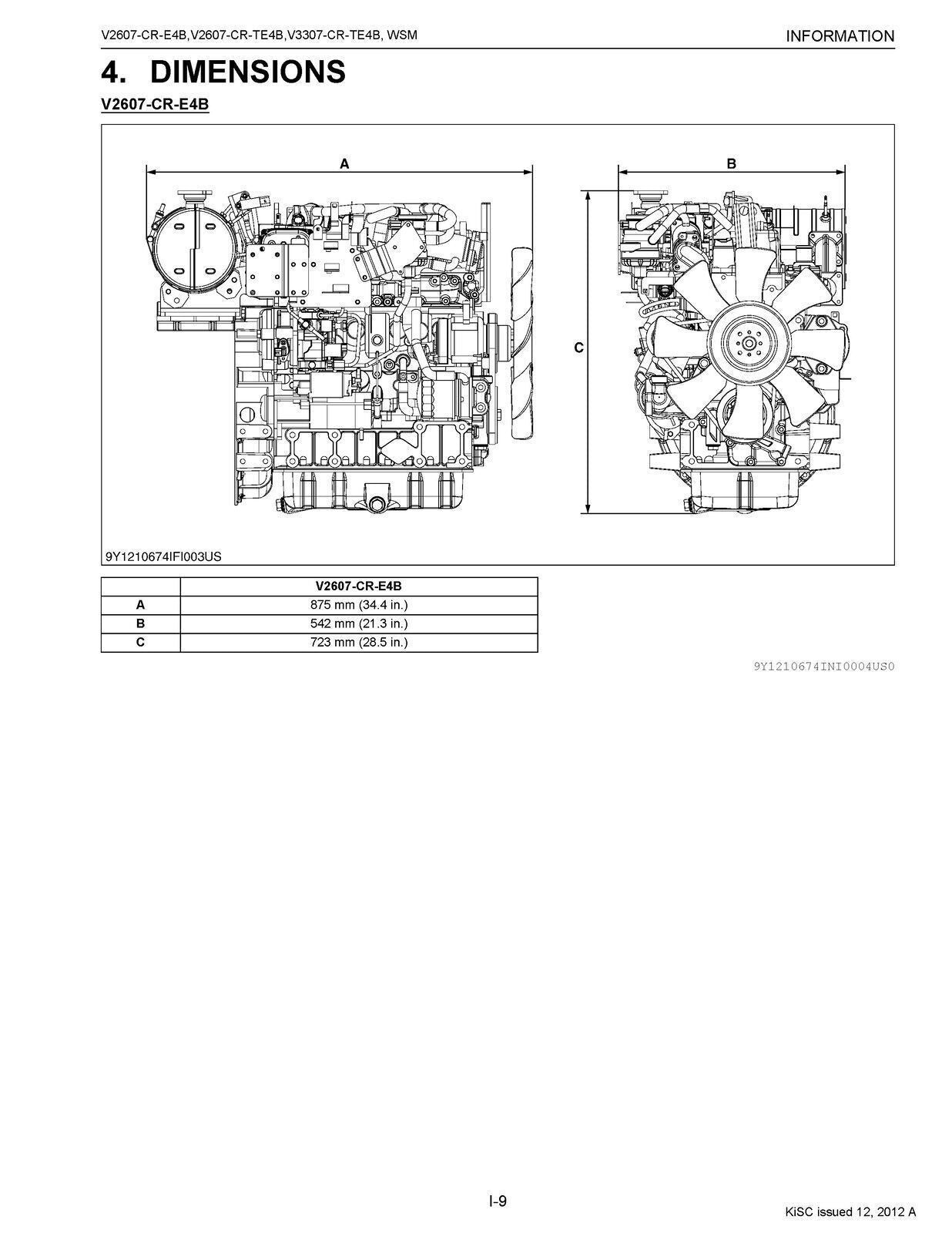 KUBOTA DIESEL ENGINE V2607-CR-E4-B V2607-CR-TE4B V3307 WORKSHOP MANUAL WSM