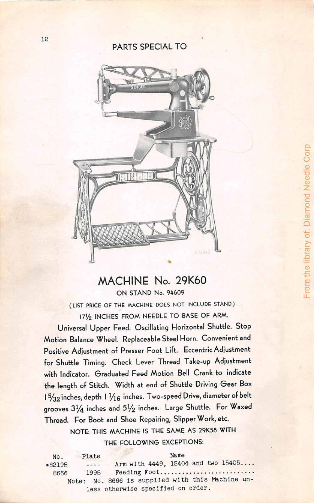 SINGER 29K58 29K60 29K62 Illustrated Parts List Manual 1934 - WIRE BOUND