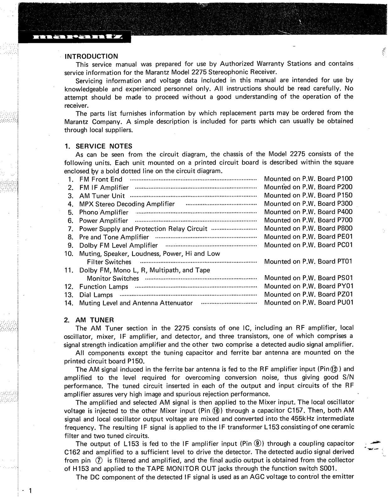MARANTZ 2275 Receiver Service Manual - STEEL WIRE BOUND - PROTECTIVE COVERS