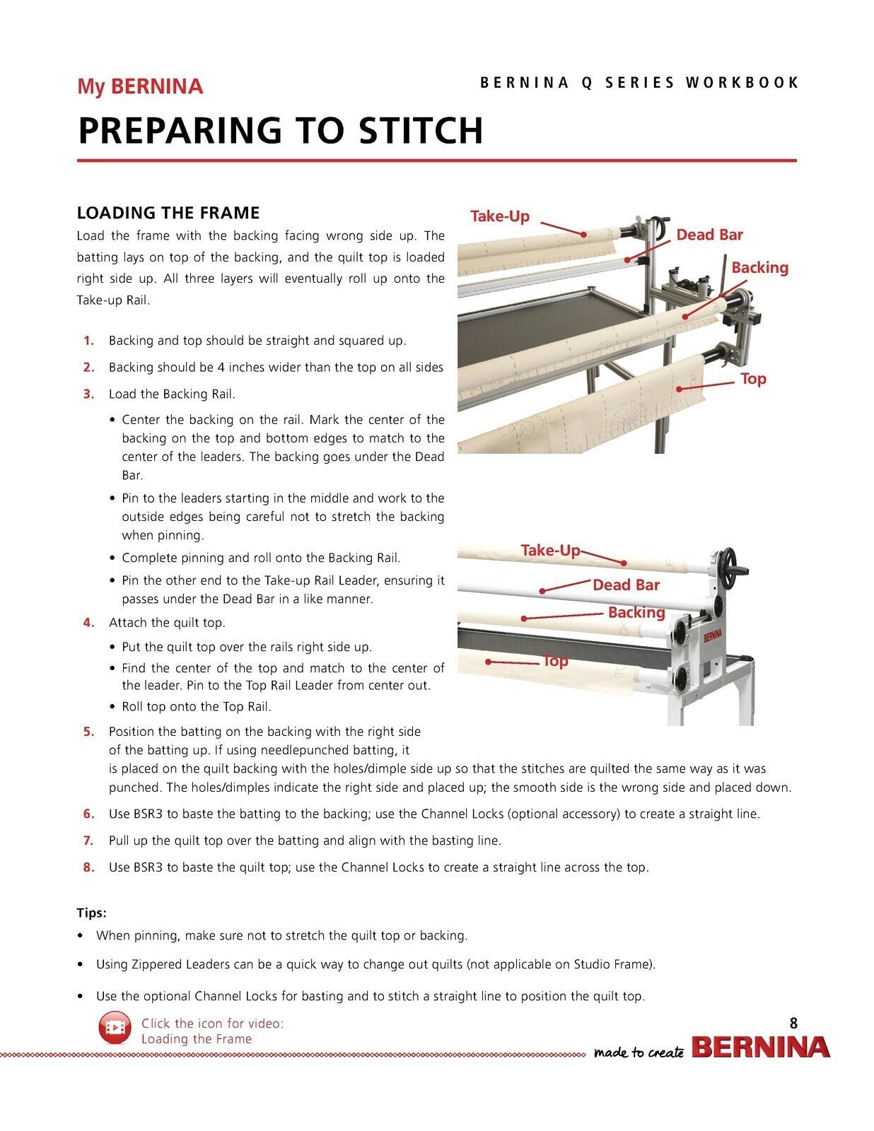 BERNINA Quilting Q Series Mastery Workbook on Frame & Table - WIRE BOUND, COVERS