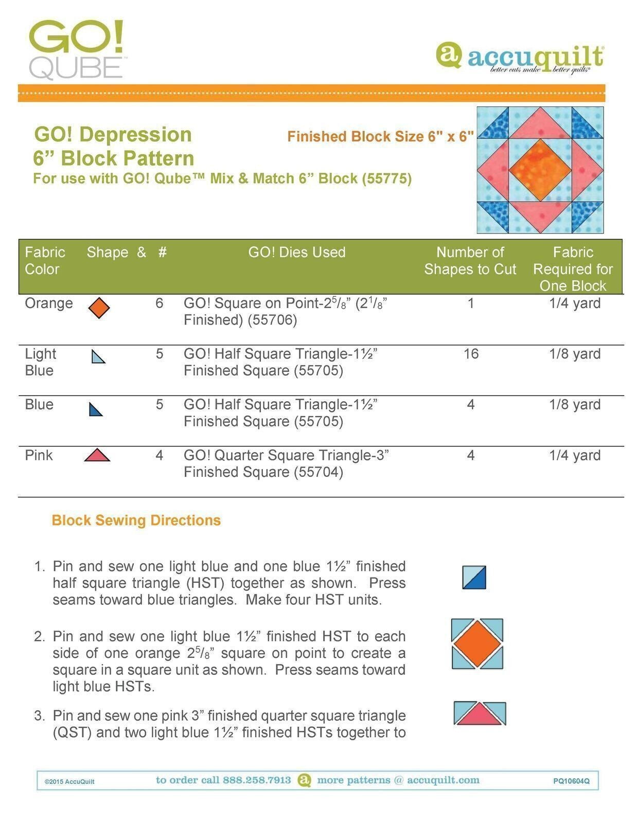 AccuQuilt Go! Qube Manual 6" 3-in-1: BLOCK, CORNERS & ANGLES, 431 PG, Wire Bound