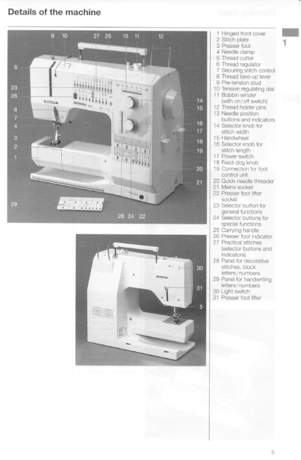 BERNINA 1260 Sewing Machine User Manual - STEEL WIRE BOUND - PROTECTIVE COVERS