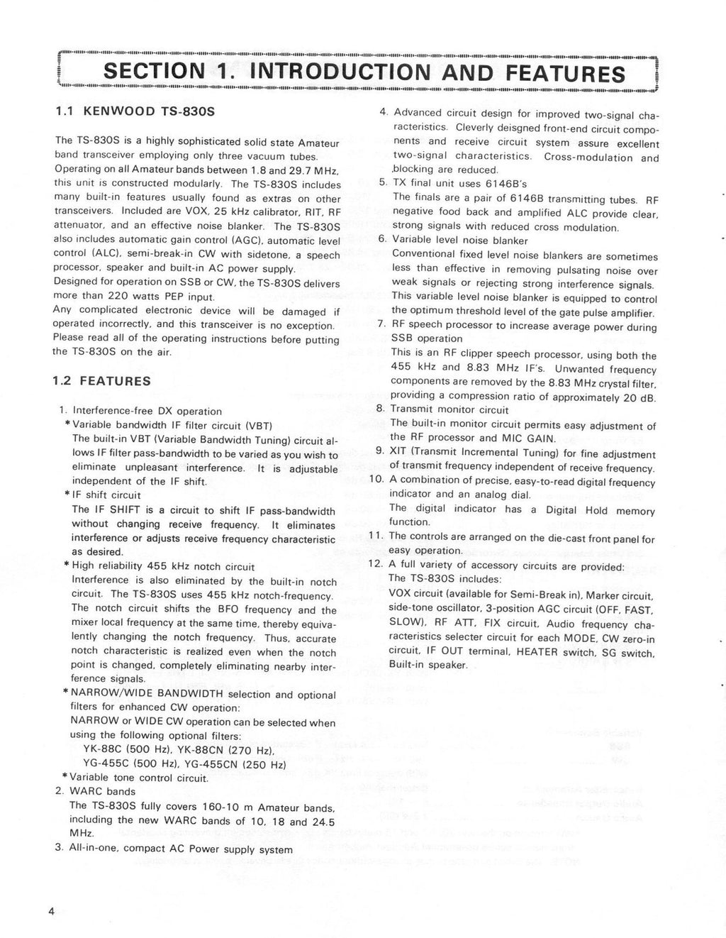 KENWOOD TS-830S Instruction Manual - STEEL WIRE BOUND - PROTECTIVE COVERS