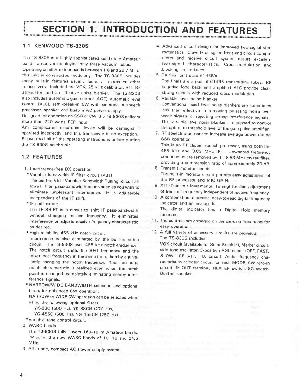 KENWOOD TS-830S Instruction Manual - STEEL WIRE BOUND - PROTECTIVE COVERS