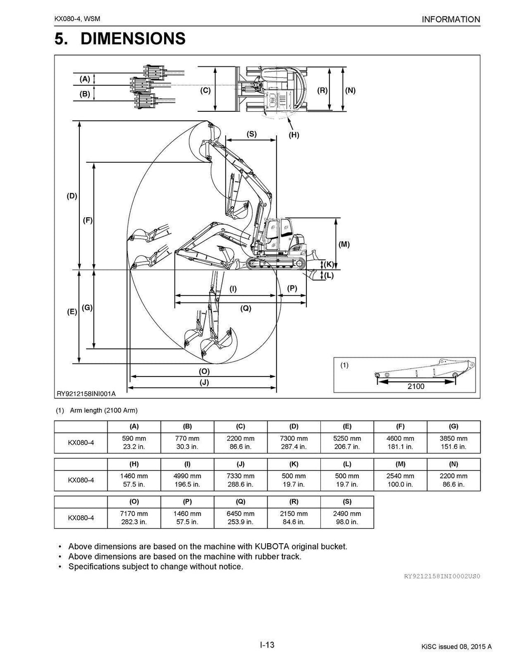 KUBOTA KX080-4 WSM EXCAVATOR MANUAL - WIRE BOUND - PROTECTIVE COVERS - 519 PGS