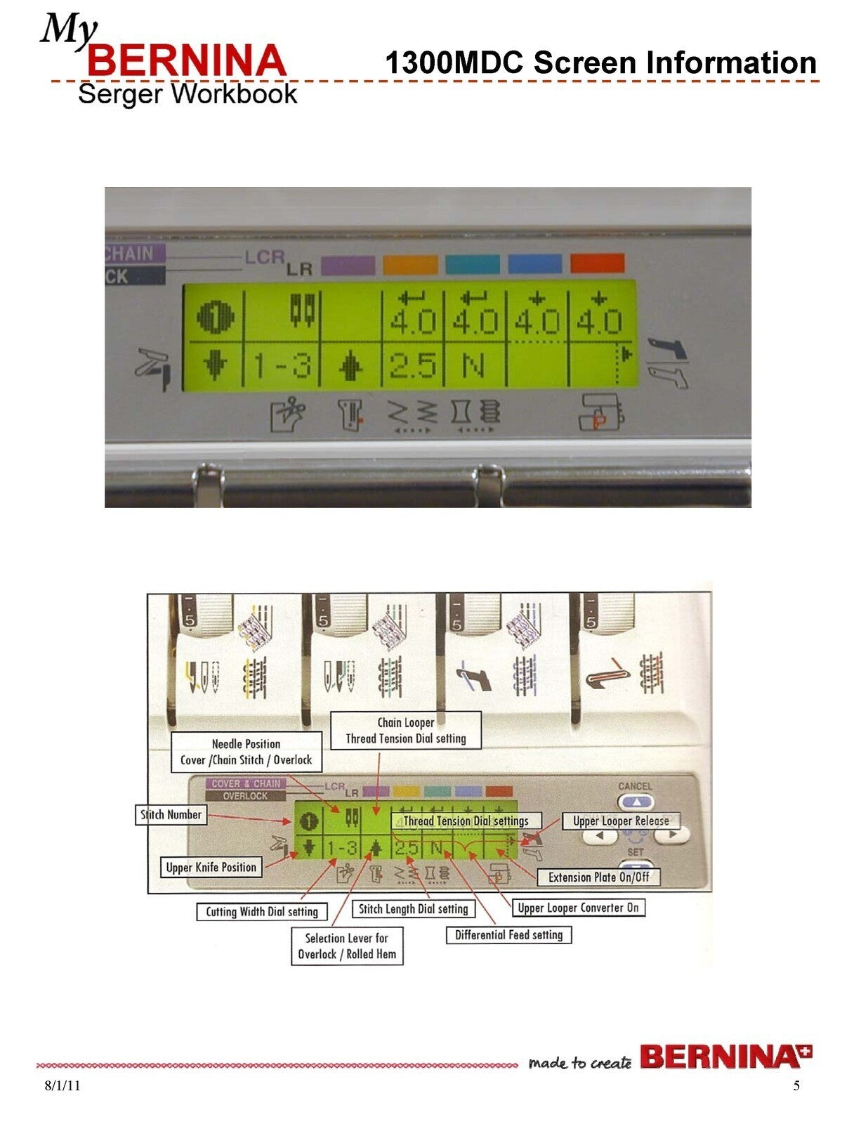 BERNINA Serger Workbook 1 Basic Serger Use - STEEL WIRE BOUND - TOUGH COVERS
