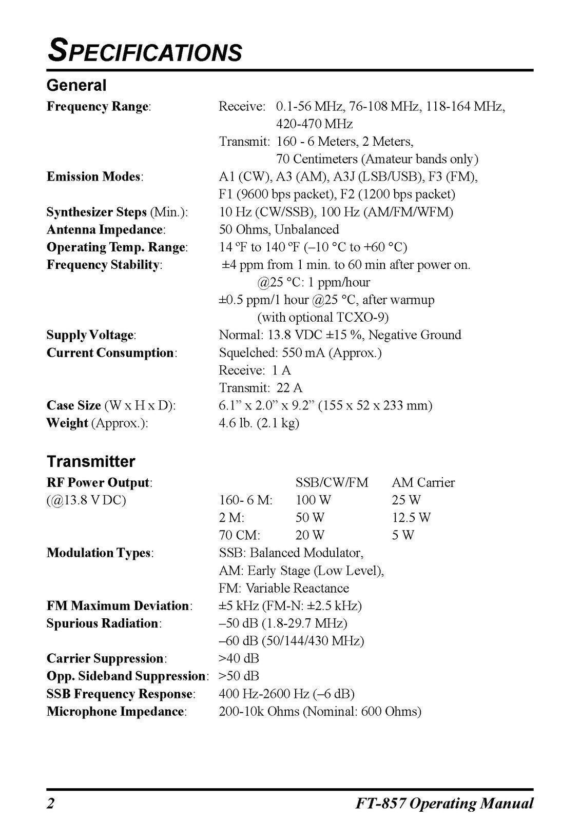 YAESU FT-857 Transceiver User Manual Operation Guide - TOUGH WIRE BINDING