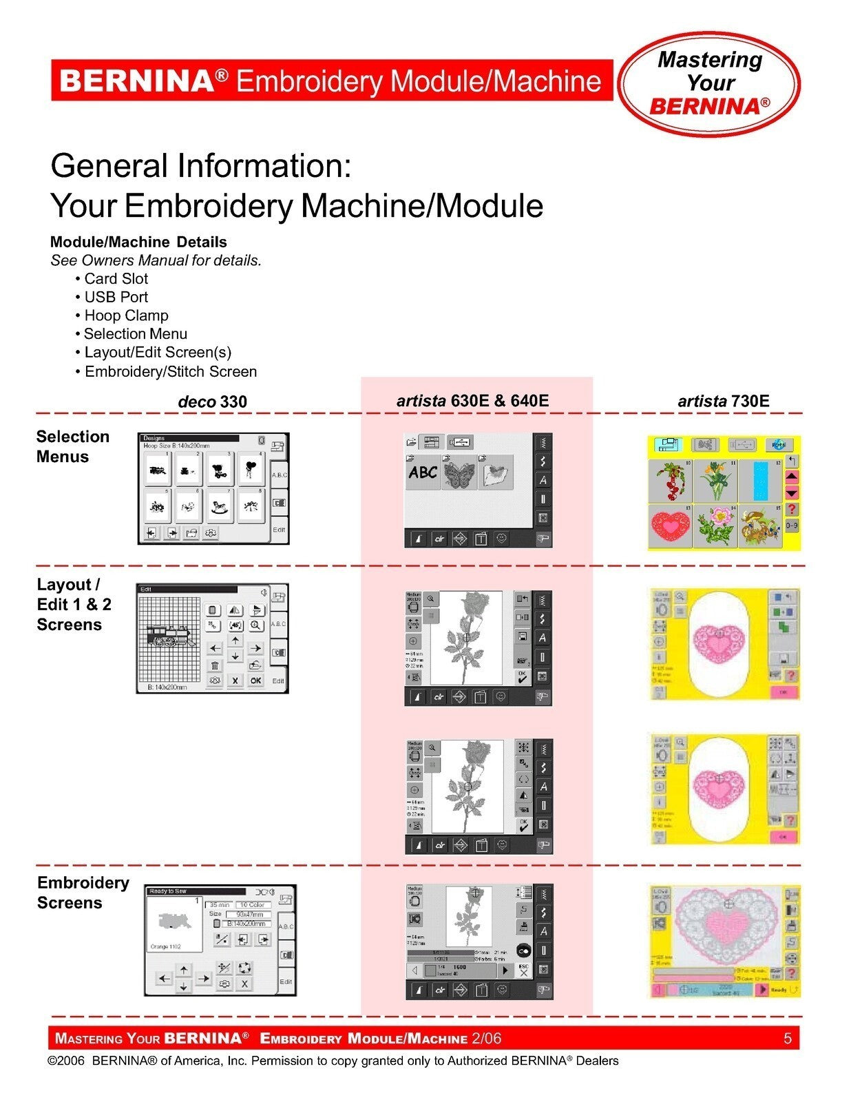 BERNINA Embroidery Mastery Workbook Aurora 430 440 Artista 630 640 730 Deco 330