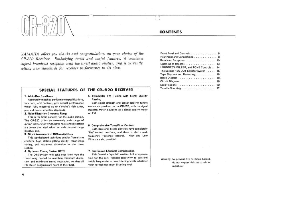 YAMAHA CR-820 Owners Manual - STEEL WIRE BOUND - PROTECTIVE COVERS