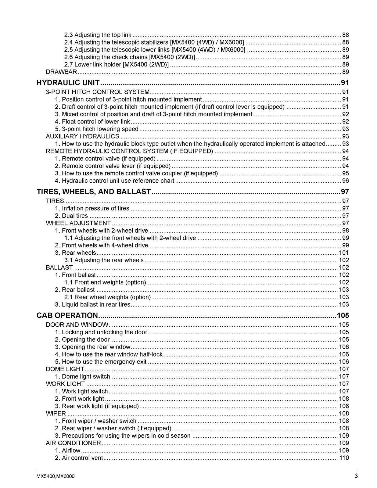 KUBOTA Tractor MX5400 MX6000 User Manual Operator's Guide [DURABLE WIRE BOUND]
