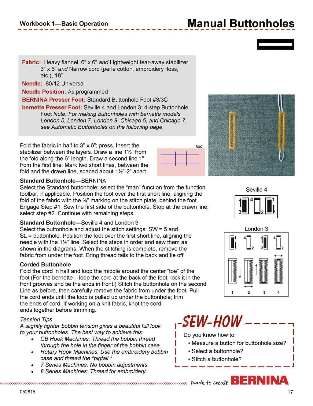 My Bernina Sewing Machine Workbook 1: Basic Operation (for ALL Bernina Models)
