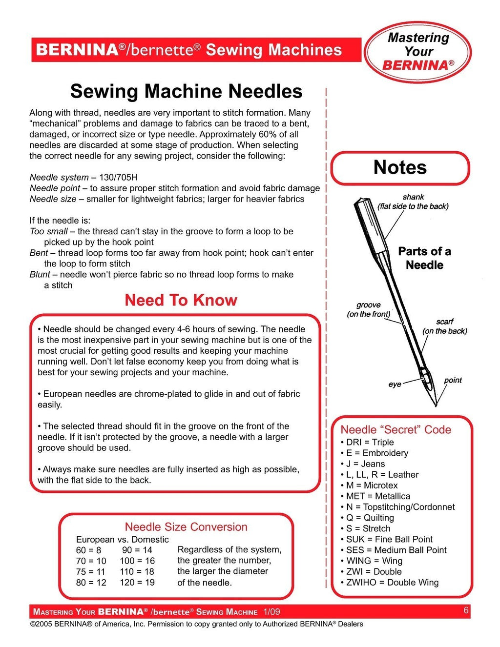 BERNINA Bernette Sewing Maching Mastery Workbook Activa Aurora Artista Series