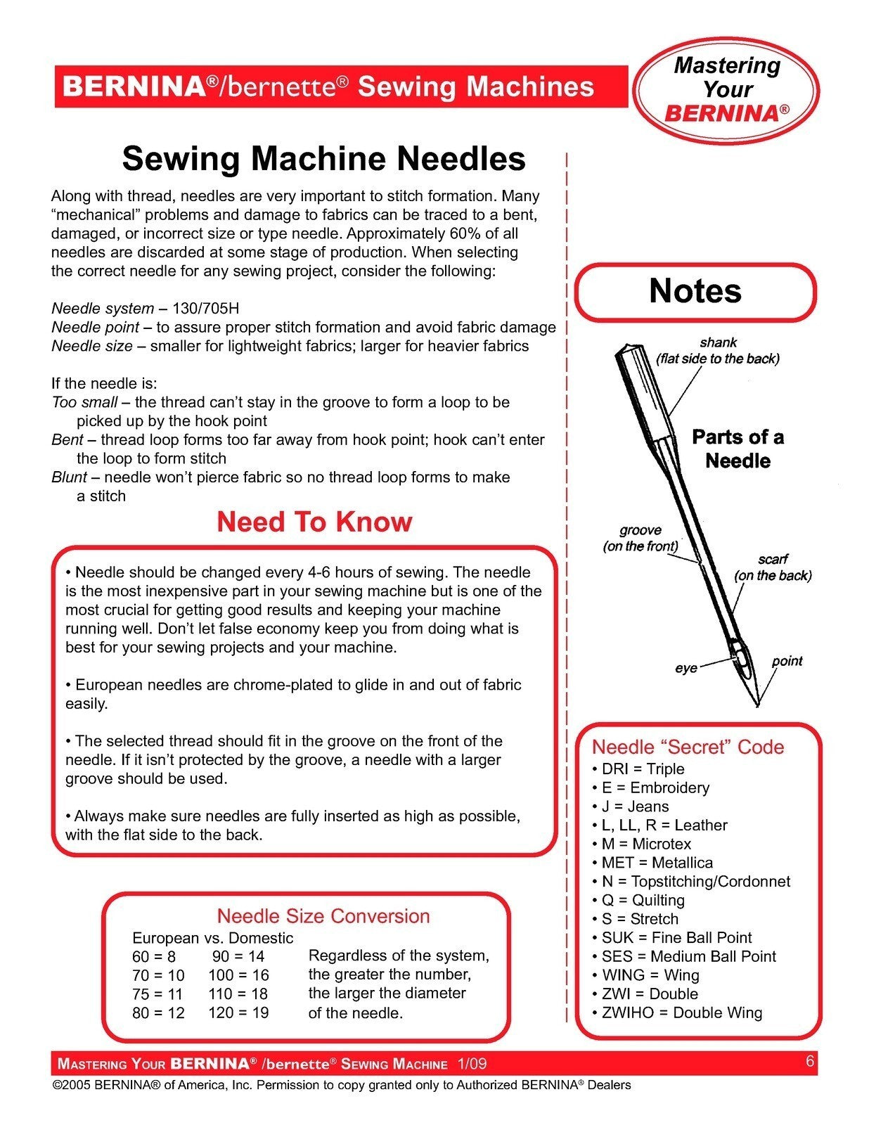 BERNINA Bernette Sewing Maching Mastery Workbook Activa Aurora Artista Series