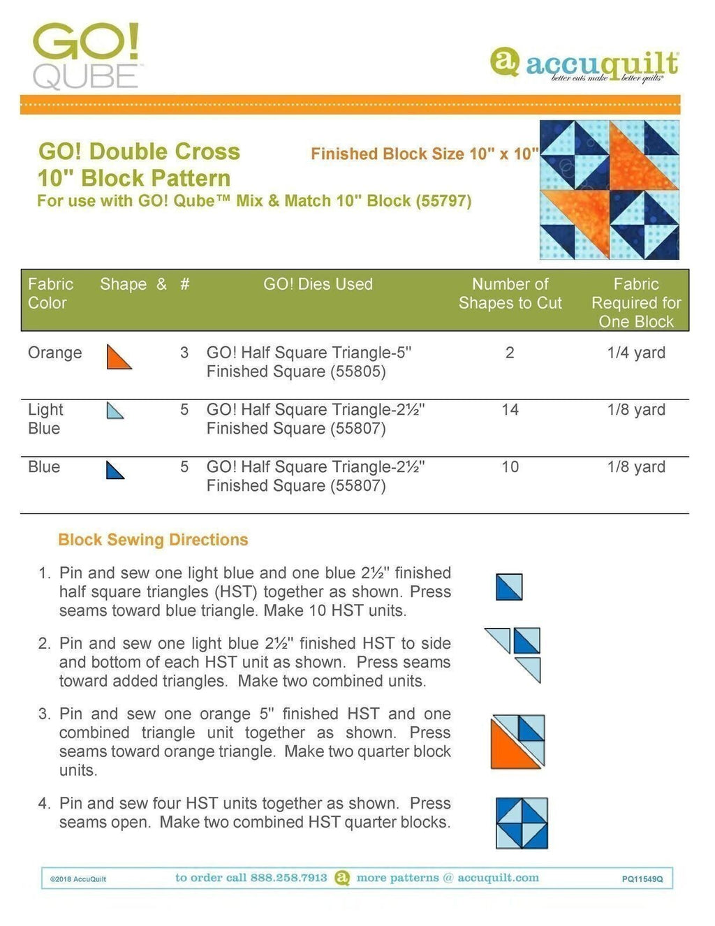 AccuQuilt Go! Qube Manual 10" 3-in-1: BLOCK, CORNERS & ANGLES, 434 PG Wire Bound