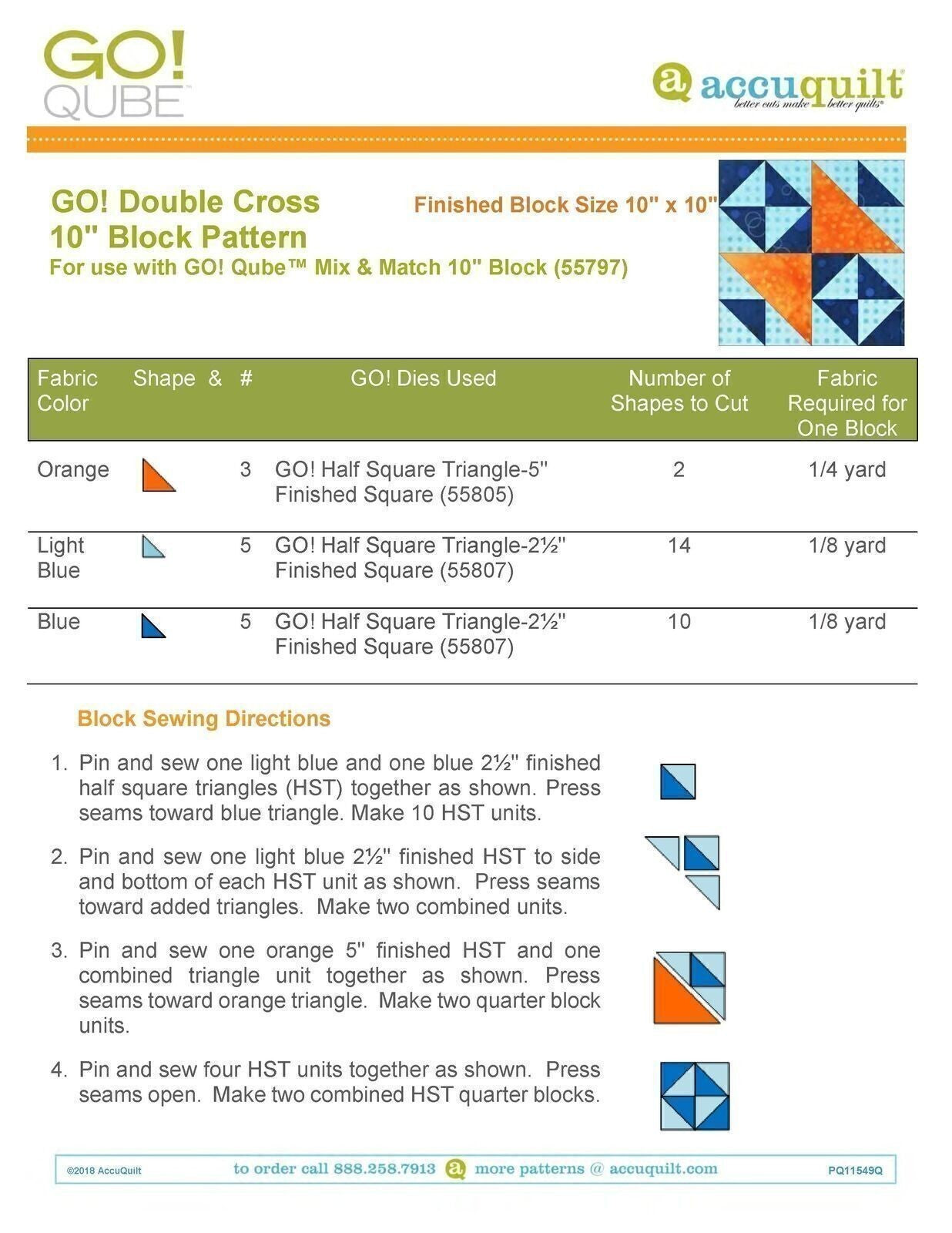 AccuQuilt Go! Qube Manual 10" 3-in-1: BLOCK, CORNERS & ANGLES, 434 PG Wire Bound